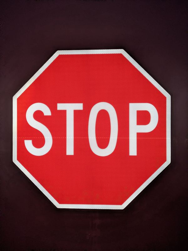 APEX I Alpha Unit R1-1 STOP sign at high LED brightness, front view